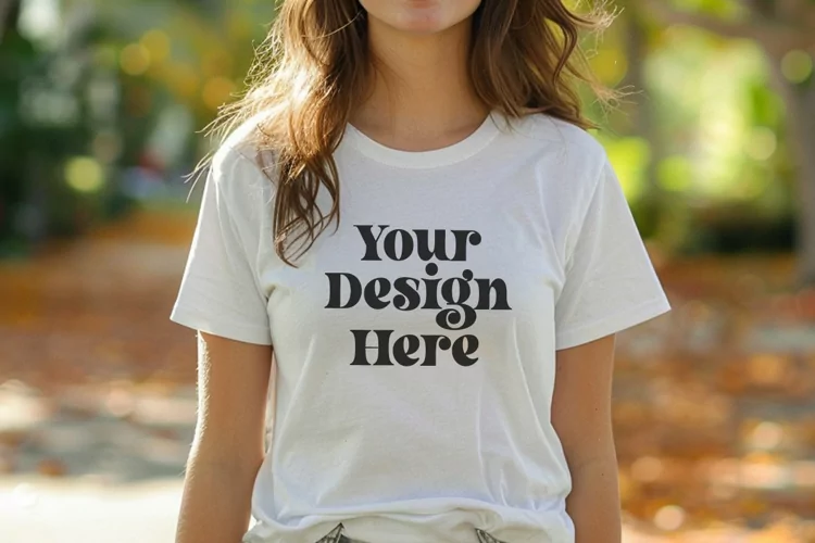 Gildan 5000 Crewneck Women White Color T-shirt Mockup