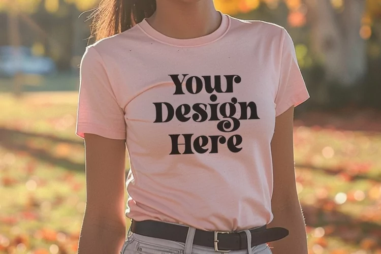 Gildan 5000 Crewneck Women Pink Color T-shirt Mockup