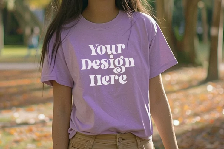 Gildan 5000 Crewneck Women Purple Color T-shirt Mockup