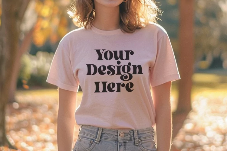 Gildan 5000 Crewneck Women Pink Color T-shirt Mockup