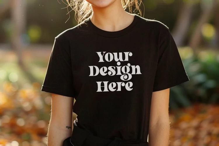 Gildan 5000 Crewneck Women Black Color T-shirt Mockup