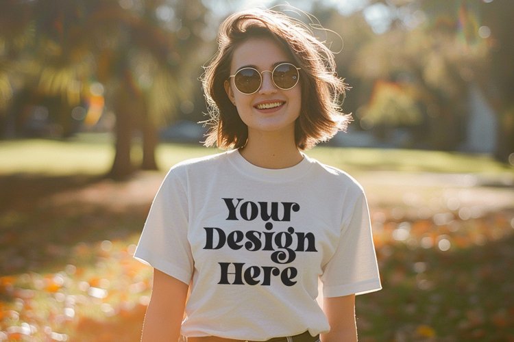 Gildan 5000 Crewneck Women White Color T-shirt Mockup