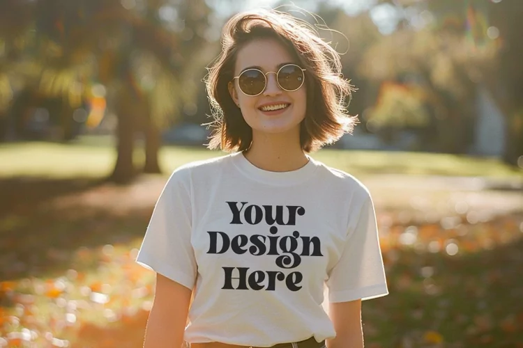 Gildan 5000 Crewneck Women White Color T-shirt Mockup