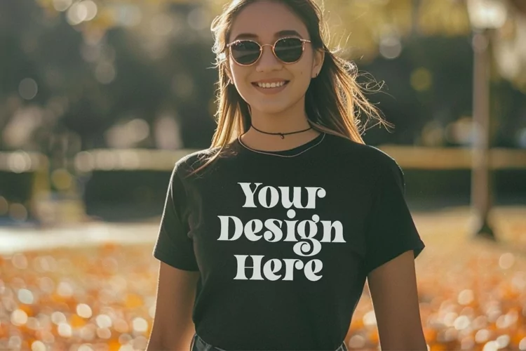 Gildan 5000 Crewneck Women Black Color T-shirt Mockup