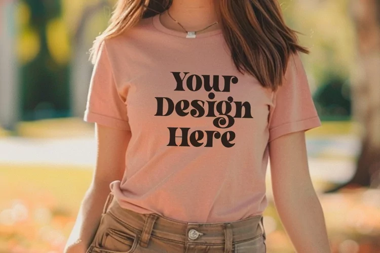 Gildan 5000 Crewneck Women Pink Color T-shirt Mockup