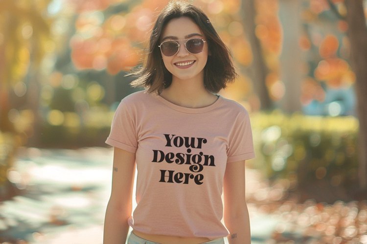 Gildan 5000 Crewneck Women Pink Color T-shirt Mockup example image 1