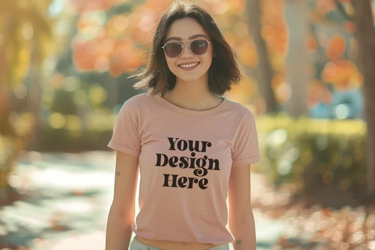 Gildan 5000 Crewneck Women Pink Color T-shirt Mockup