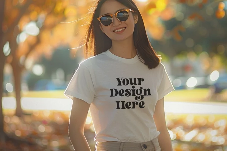 Gildan 5000 Crewneck Women White Color T-shirt Mockup