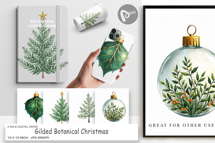 Gilded Botanical Christmas Digital Paper