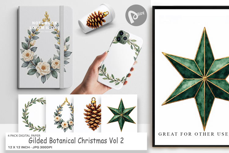 Gilded Botanical Christmas Digital Paper