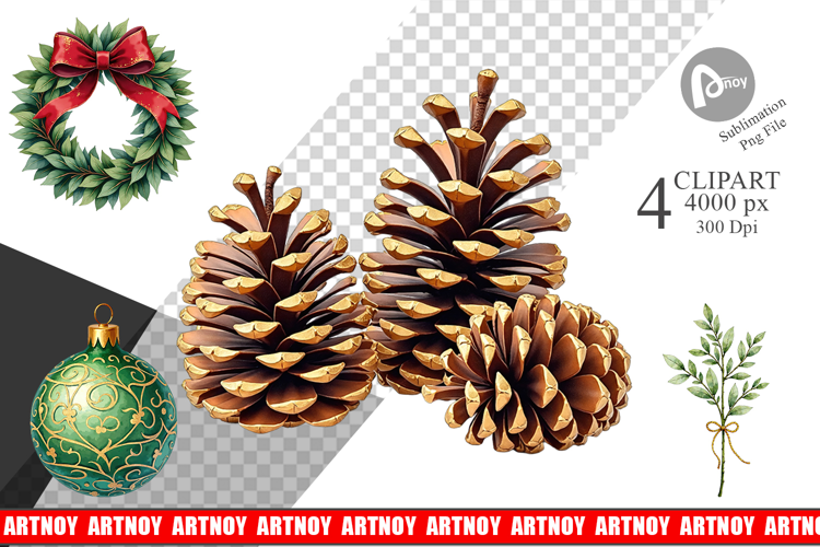 Gilded Evergreen Noel Clipart