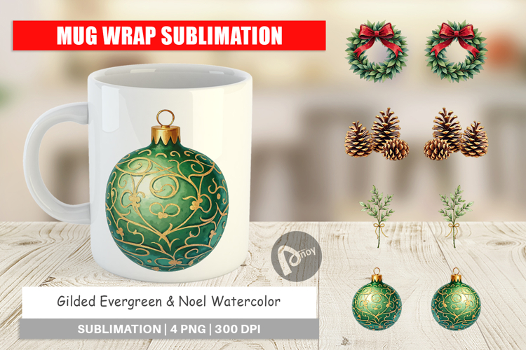 Gilded Evergreen Noel Mug Wrap