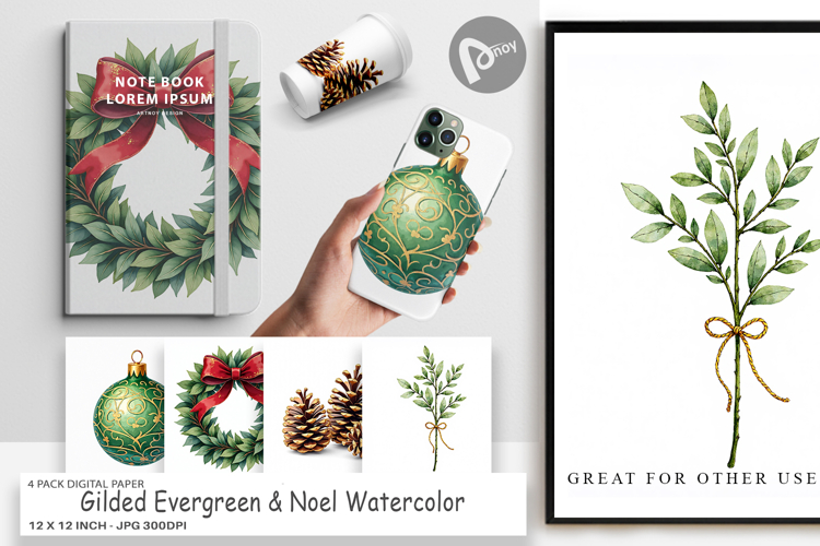 Gilded Evergreen Noel Digital Paper