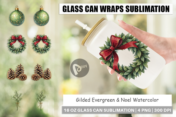 Gilded Evergreen Noel Glass Can