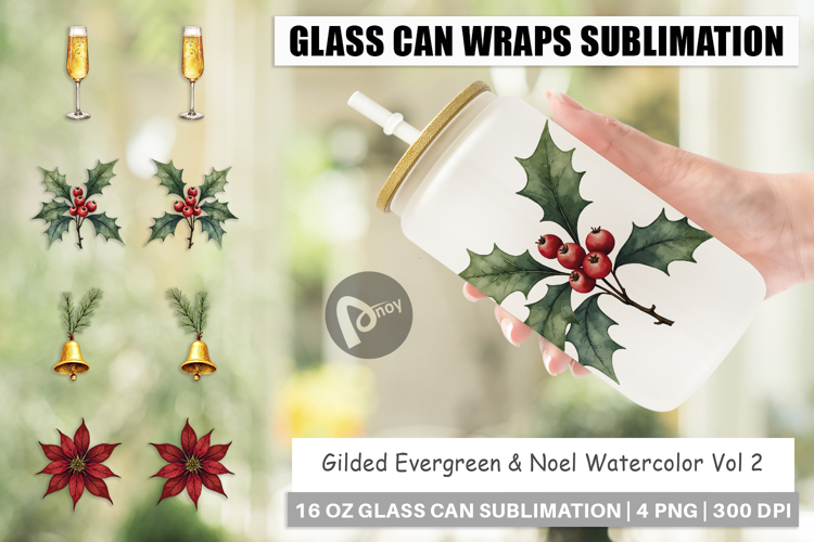 Gilded Evergreen Noel Glass Can