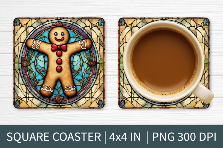 Stained Glass Gingerbread | Square Coaster Sublimation