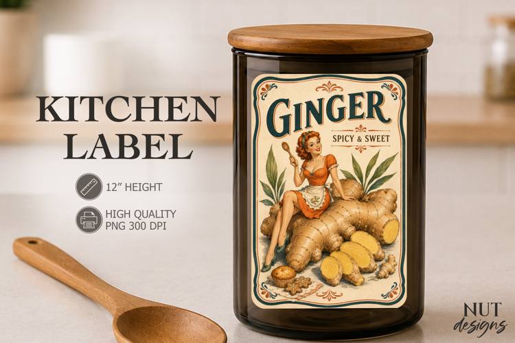 Pin up girl Vintage Ginger Spice Kitchen Label pantry label