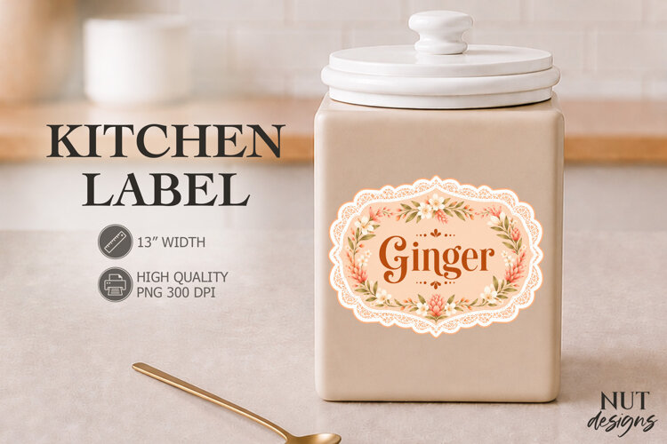 Vintage Ginger Floral Kitchen Label Pantry Label example image 1