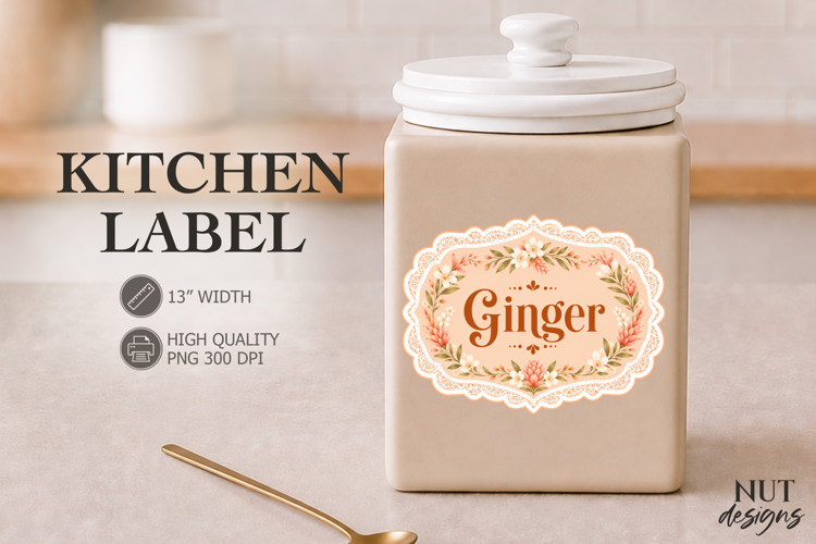 Vintage Ginger Floral Kitchen Label Pantry Label
