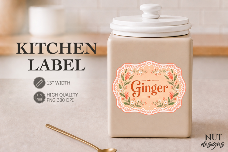 Vintage Floral Ginger Kitchen Label Pantry Label