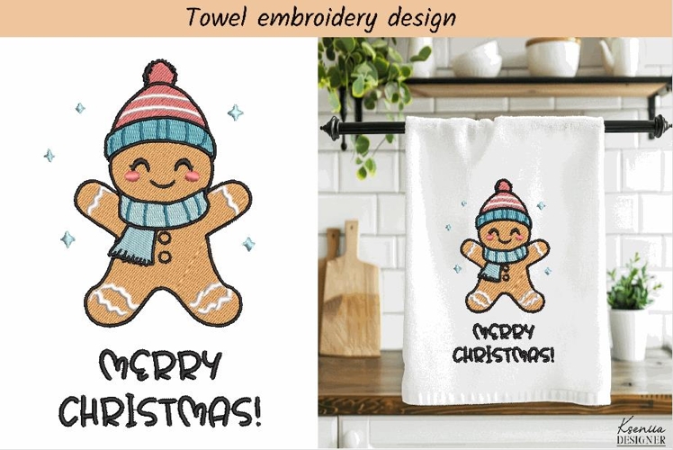 Gingerbread with Scarf and Beanie|Christmas Embroidery