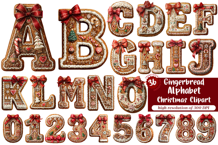 Gingerbread Alphabet Christmas Clipart, Alphabet Christmas