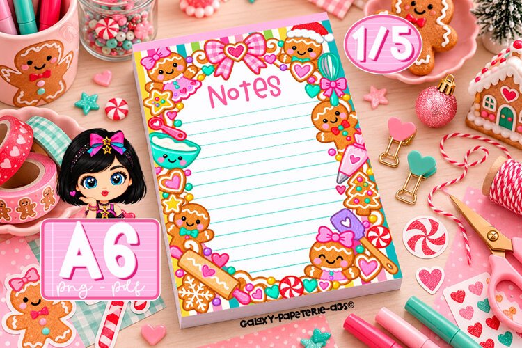 Gingerbread Christmas A6 Notepad PNG and PDF example image 1