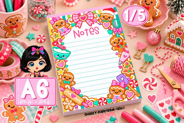 Gingerbread Christmas A6 Notepad PNG and PDF