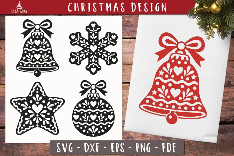 Gingerbread Christmas Ornaments SVG Bell Snowflake Star Ball