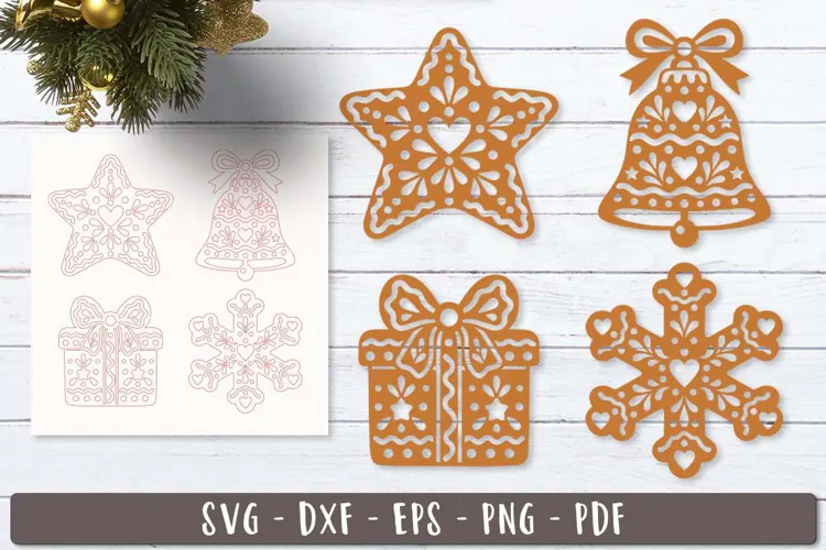 Gingerbread Christmas Ornaments SVG Laser Cut