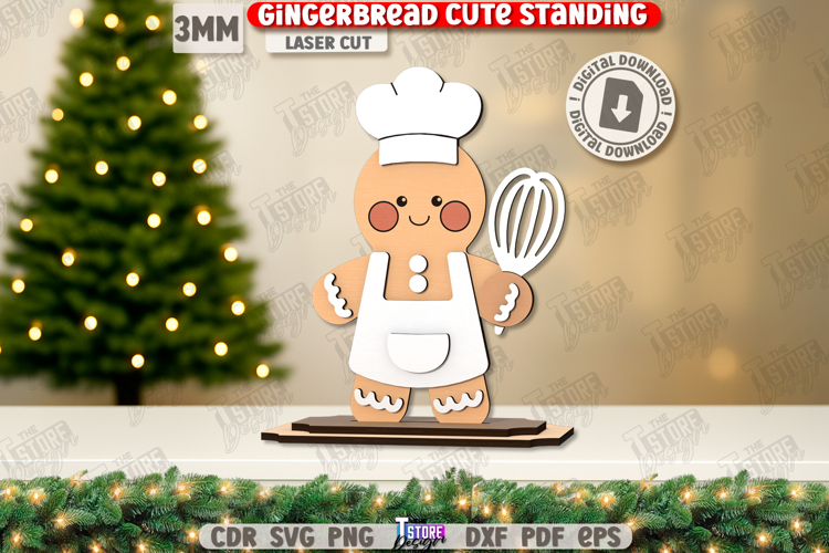 Wood Gingerbread Laser Cut|Cute Christmas Standing|Xmas SVG
