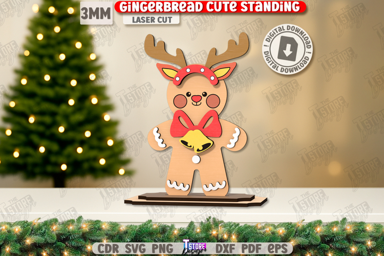 Wood Gingerbread Laser Cut|Cute Christmas Standing|Xmas SVG