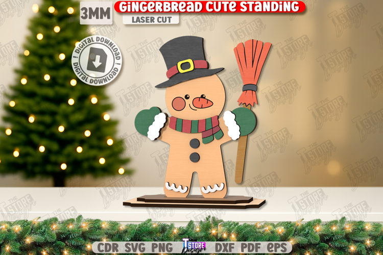 Wood Gingerbread Laser Cut|Cute Christmas Standing|Xmas SVG