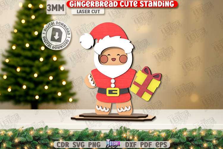 Wood Gingerbread Laser Cut|Cute Christmas Standing|Xmas SVG