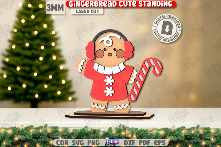 Wood Gingerbread Laser Cut|Cute Christmas Standing|Xmas SVG