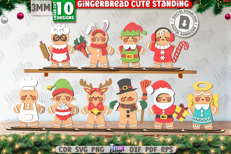 Wood Gingerbread Laser Cut Bundle | Cute Christmas Standing