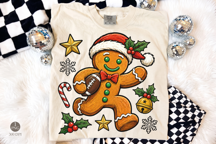 Gingerbread Football Christmas PNG, Retro Holiday Doodle Shi