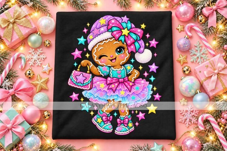 Gingerbread Girl PNG with Pink Tutu and Winter Hat example image 1