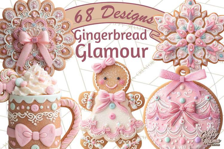 Coquette Christmas Cookies PNG, Gingerbread Clipart