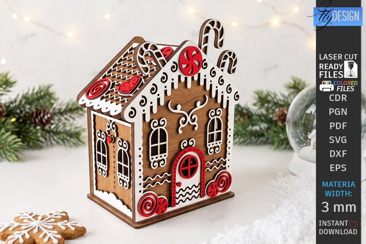 3D Christmas Gingerbread House Laser Cut | Christmas House example image 1