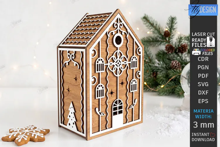 3D Christmas Gingerbread House Laser Cut | Christmas House