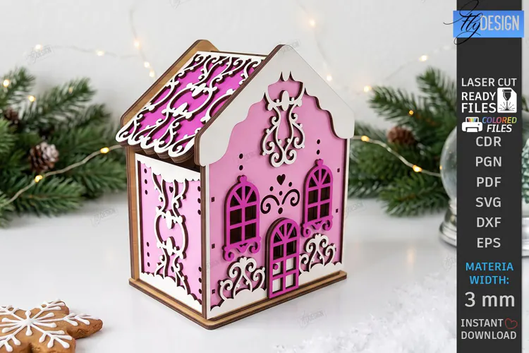 3D Christmas Gingerbread House Laser Cut | Christmas House