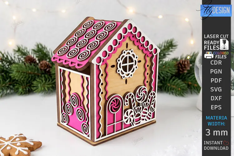 3D Christmas Gingerbread House Laser Cut | Christmas House