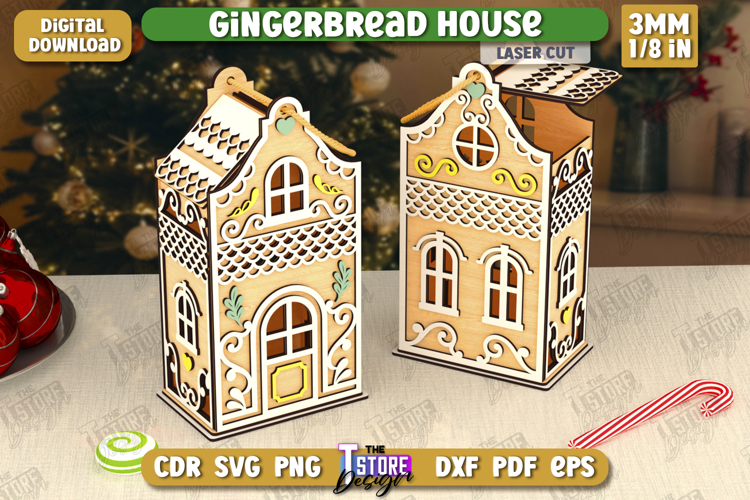 3D Gingerbread Decorative House Laser Cut, Christmas Decor