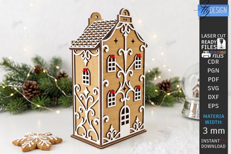 3D Christmas Gingerbread House Laser Cut | Christmas House example image 1