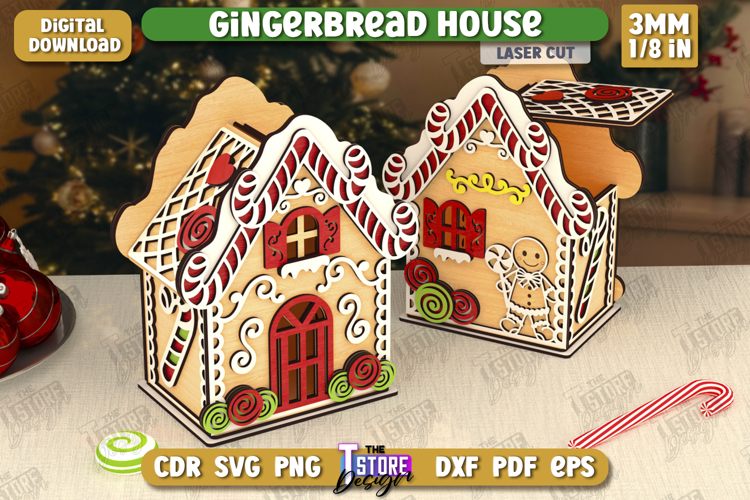 3D Gingerbread Decorative House Laser Cut, Christmas Decor