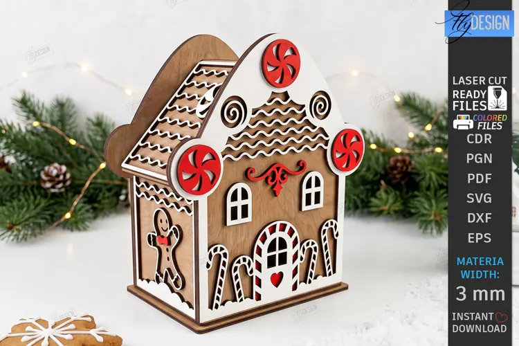3D Christmas Gingerbread House Laser Cut | Christmas House