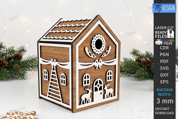 3D Christmas Gingerbread House Laser Cut | Christmas House