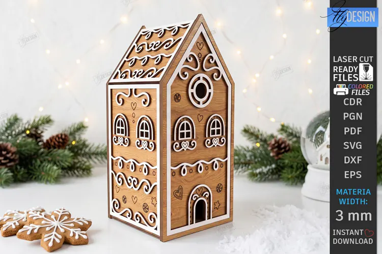 3D Christmas Gingerbread House Laser Cut | Christmas House
