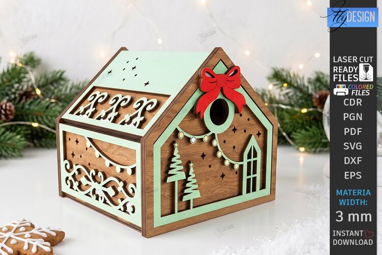 3D Christmas Gingerbread House Laser Cut | Christmas House example image 1